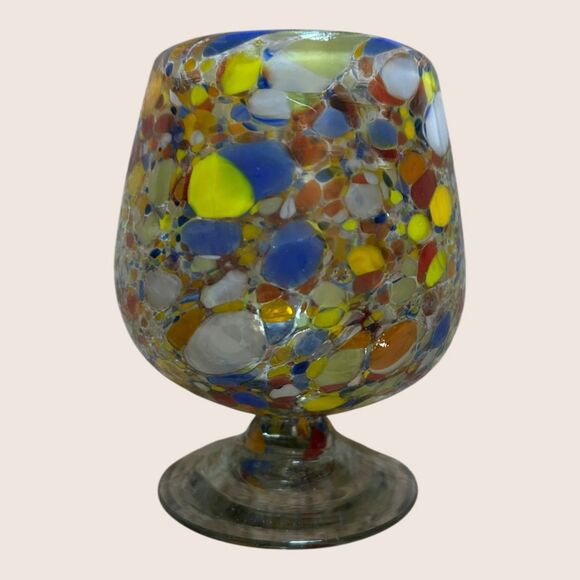 🎊 CONFETTI HAND BLOWN MEXICAN COGNAC BRANDY RECYCLED GLASS ARTISAN 5" NO CHIPS - Picture 1 of 4